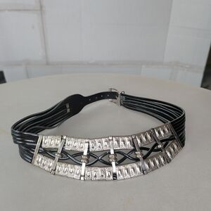 Jose Cotel Paris France Leather Silver Metal Black & Silver Women's Belt